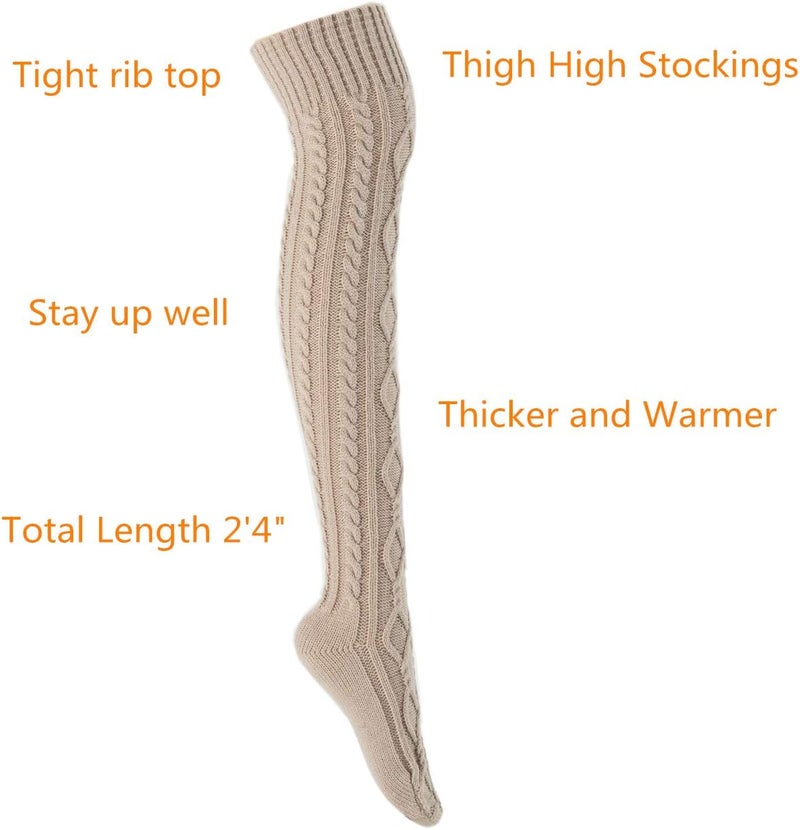 SherryDC Women's Cable Knit Thigh High Boot Socks Extra Long Winter Stockings Leg Warmers - Image 2